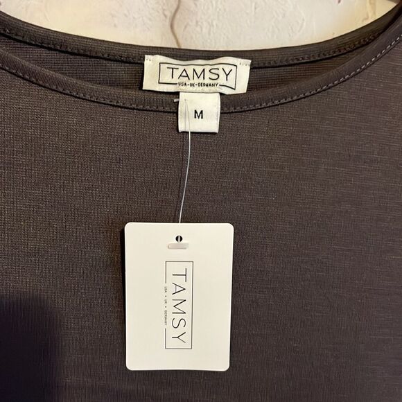 Tamsy Solid Grey Midi Drop Waist Long Sleeve Dress M - Picture 8 of 14